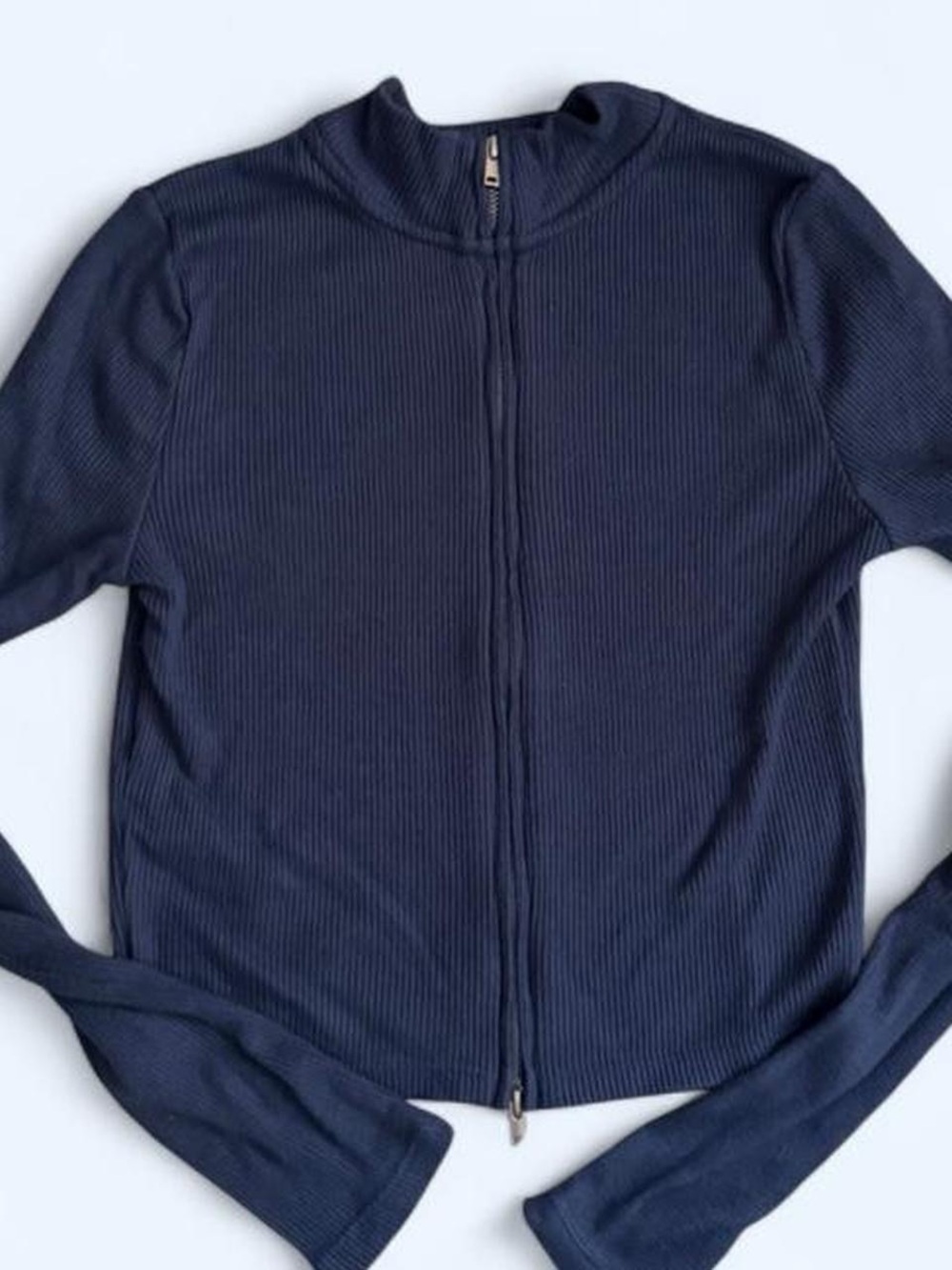 Mango Ribbed Full-Zip Jacket - Navy Blue